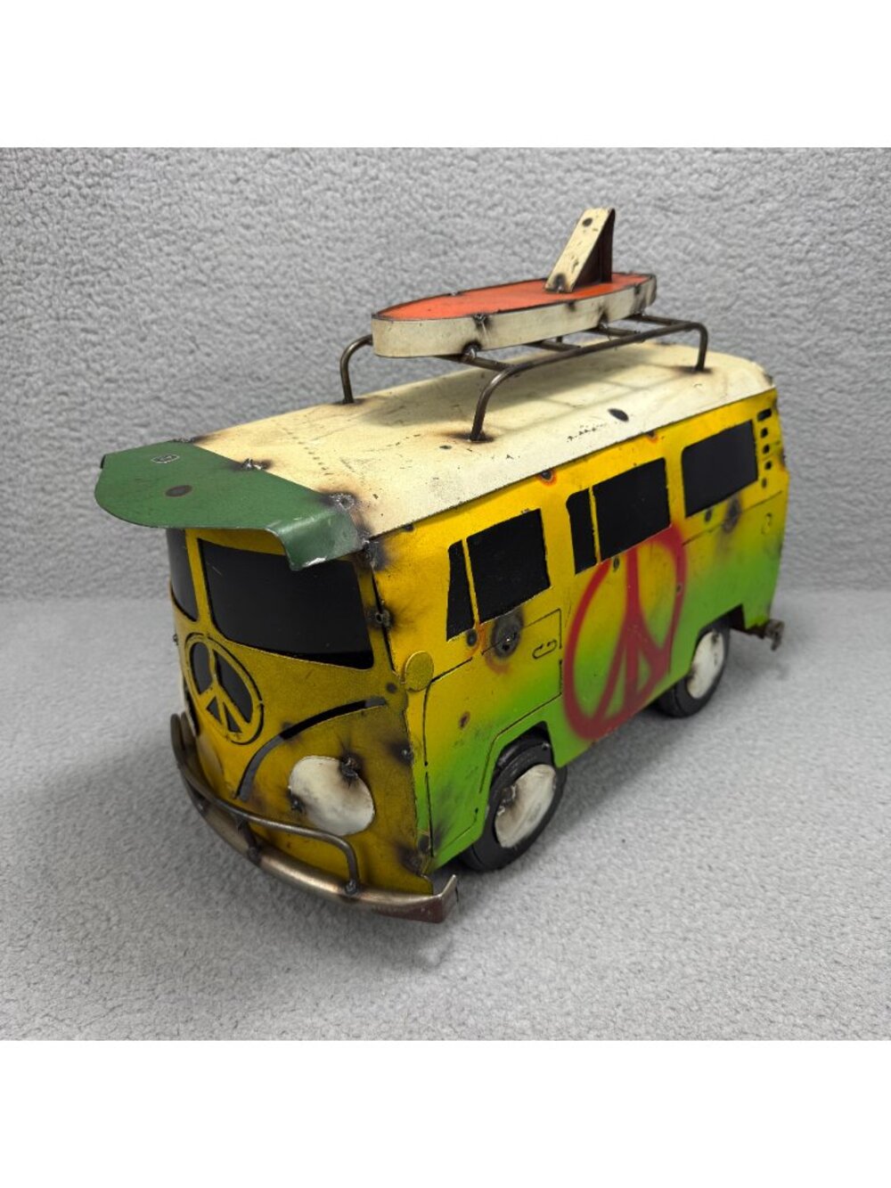Volkswagon Camper Van Rustic Metal Art Sculpture Decor Surfer Hippie VW Bus